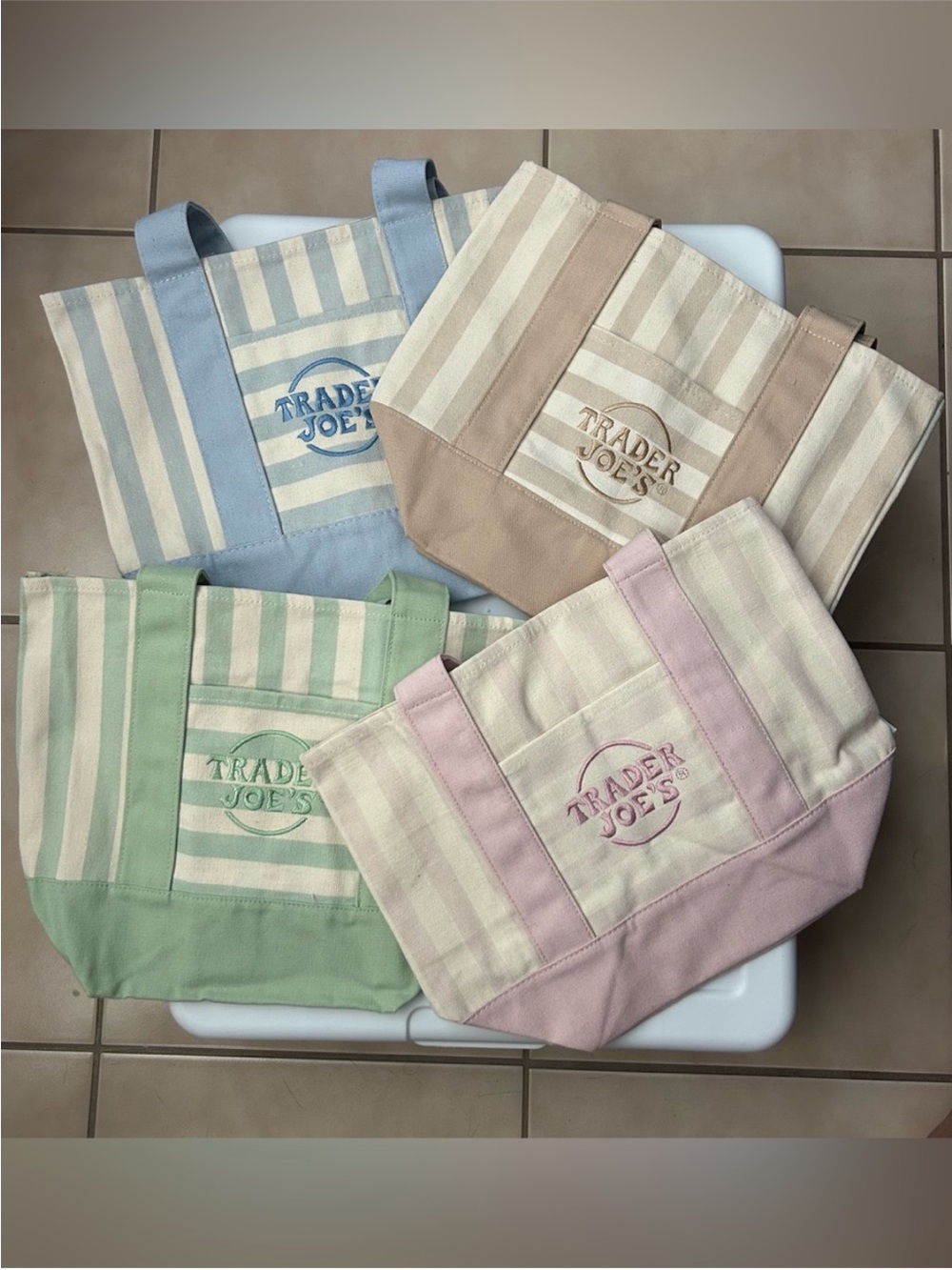 Pastel Stripe Canvas Tote Bag — Pink, Blue, Green, Beige Options